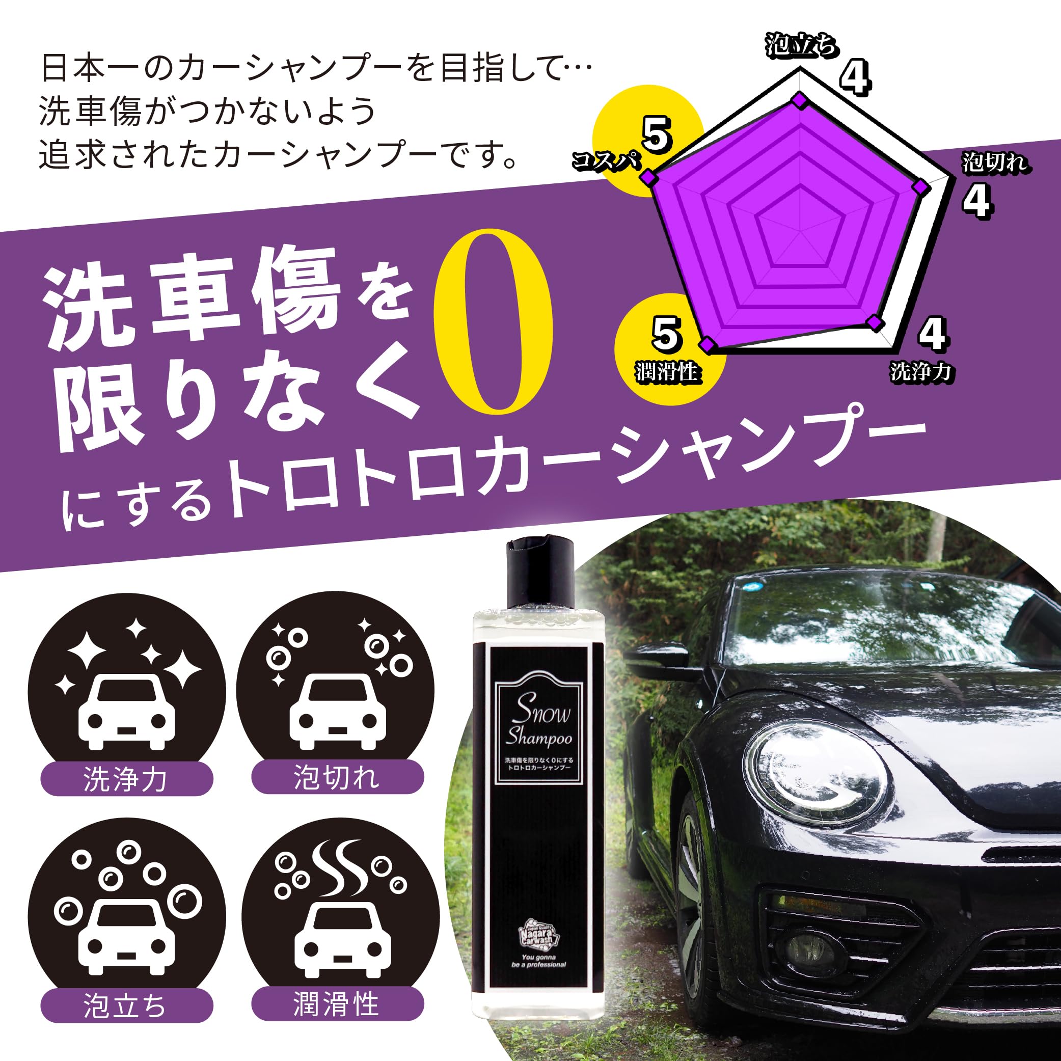 ながら洗車 スノーシャンプー ミットセット カーシャンプー 350ml